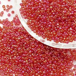 Cerise 6/0 Round Glass Seed Beads, Grade A, Transparent Colours Rainbow, Cerise, 3.6~4.0mm, Hole: 1.2mm, about 5000pcs/pound