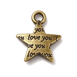 Antique Bronze Tibetan Style Alloy Charms, Star with Word Love You Charms, Antique Bronze, 15x13x3mm, Hole: 1.8mm, about 909pcs/1000g