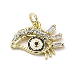 Clear Brass Micro Pave Cubic Zirconia Pendants, with Glass and Enamel, with Jump Ring, Real 18K Gold Plated, Eye, Clear, 12.5x16.5x2.5mm, Hole: 3mm