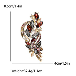 Brown Alloy Brooches, Rhinestone Pin, Jewely for Women, Ear of Wheat, Brown, 86x40mm