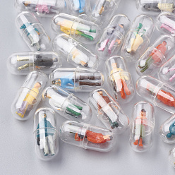 Mixed Color Openable Plastic Bead Containers, with Resin Beads Inside, Capsule Shaped Container, Mixed Color, 24x10mm