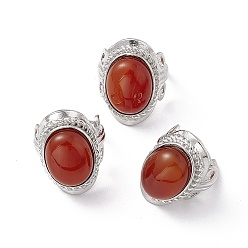 Red Agate Natural Red Agate Oval Adjustable Ring, Platinum Brass Jewelry for Women, Cadmium Free & Nickel Free & Lead Free, US Size 7 3/4(17.9mm)