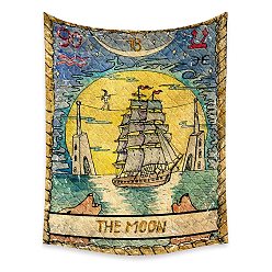 Steel Blue Tarot Tapestry, Polyester Bohemian Wall Hanging Tapestry, for Bedroom Living Room Decoration, Rectangle, The Moon XVIII, 950x730mm