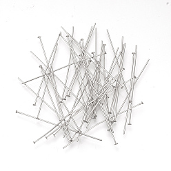 Stainless Steel Color 304 Stainless Steel Flat Head Pins, Stainless Steel Color, 40x0.7mm, 21 Gauge, Head: 1.2~1.5mm