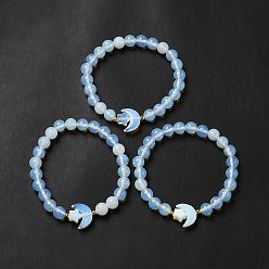 Опал Эластичный браслет из бусин с опаловой луной и звездой для женщин, внутренний диаметр: 2-1/8 дюйм (5.5 см)