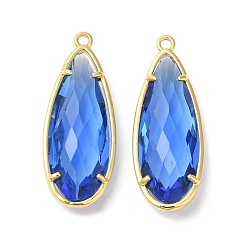 Royal Blue Transparent Resin Pendants, Faceted Teardrop Charms with Rack Plating Real 18K Gold Plated Brass Findings, Cadmium Free & Lead Free, Long-Lasting Plated, Royal Blue, 36.5x14x7.5mm, Hole: 1.8mm