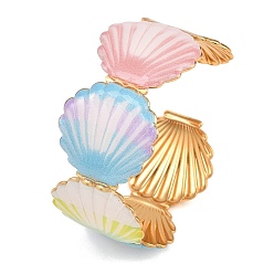 Разноцветный 304 эмалированные браслеты-манжеты из нержавеющей стали для женщин, формы раковины, золотые, красочный, внутренний диаметр: 2.19 дюйм (5.55 см)