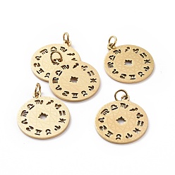 Golden 201 Stainless Steel Pendants, Flat Round with Constellation, Golden, 22x18.5x1mm, Hole: 3mm