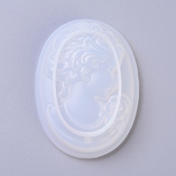 White DIY Pendant Silicone Molds, Resin Casting Molds, For UV Resin, Epoxy Resin Jewelry Making, Oval with Woman, White, 90x64x19mm, Hole: 3.5mm