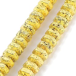 Golden Plated Electroplated Natural Lava Rock Beads Strands, Hexagon, Golden Plated, 8x7x4~4.5mm, Hole: 1.4mm, about 89pcs/strand, 15.35''(39cm)