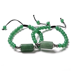 Green Aventurine Natural Green Aventurine Column Link Bracelet, Braided Adjustable Bracelet, Inner Diameter: 2-1/8~3-1/8 inch(5.5~7.8cm)