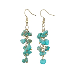 Synthetic Turquoise Synthetic Turquoise Chips Dangle Earrings, Golden 304 Stainless Steel Cluster Earrings, 58~60x12~16mm