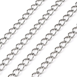 Stainless Steel Color 201 Stainless Steel Curb Chains, with Spool, Unwelded, Stainless Steel Color, 6x4x1mm, about 82.02 Feet(25m)/roll