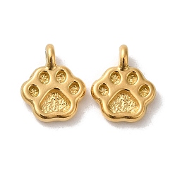 Real 18K Gold Plated 304 Stainless Steel Charms, Paw Print Charm, Real 18K Gold Plated, 11.5x9x3.5mm, Hole: 1.6mm