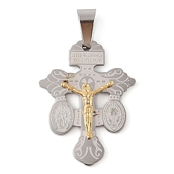 Золотой & Цвет Нержавеющей Стали 304 подвески из нержавеющей стали, подвеска в виде креста-распятия, золотые и нержавеющая сталь цвет, 27x20x3 мм, отверстие : 7x5 мм