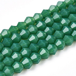Морско-зеленый Непрозрачный сплошной цвет имитация нефрита стеклянные бусины пряди, граненые, двухконусные, цвета морской волны, 2.9~3.3x3 мм, отверстие : 0.7 мм, около 135~140 шт / нитка, 38~40 см