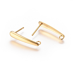 Golden Ion Plating(IP) 304 Stainless Steel Ear Stud Components, with Loop, Golden, 20.5x4mm, Hole: 1.8mm, Pin: 0.7mm