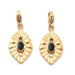 Черный Глаз 304 подвесные украшения из эмали из нержавеющей стали, украшения с застежкой в виде клешни лобстера, ионное покрытие (ip), реальный 14 k позолоченный, чёрные, 34 мм