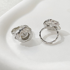 Platinum Brass Finger Ring Findings, For Half-drilled Beads, Platinum, Inner Diameter: 18mm