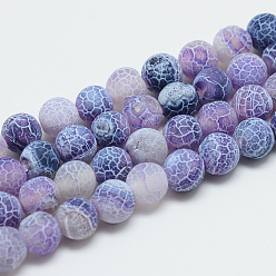 Purple Natural & Dyed Crackle Agate Bead Strands, Frosted Style, Round, Purple, 8mm, Hole: 1.5~2mm, about 48pcs/strand, 13.97 inch