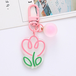 Pink tulip Colorful Tulip Flower Keychain Pendant Acrylic Accessory Decoration for Earphone Case Bag