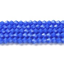 Medium Blue Opaque Solid Color Imitation Jade Glass Beads Strands, Faceted, Bicone, Medium Blue, 4x4mm, Hole: 0.8mm, about 87~98pcs/strand, 12.76~14.61 inch(32.4~37.1cm)