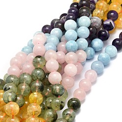 Смешанные камни Природных драгоценных камней смешанного бисер нитей, натуральный аквамарин, розовый кварц, пренит, цитрин и аметист, круглые, 12 мм, отверстие : 1.2 мм, около 33 шт / нитка, 15.55'' (39.5 см)