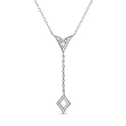 Silver TINYSAND Rhombus Design 925 Sterling Silver Cubic Zirconia Pendant Necklaces, Silver, 17.1 inch