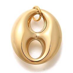Настоящее золото 18K Вакуумное покрытие pvd 304 подвески из нержавеющей стали, с целью перехода в кольце, овальный шарм, реальный 18 k позолоченный, 26.5x22.5x8 мм, отверстие : 5 мм