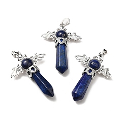 Lapis Lazuli Natural Lapis Lazuli Dyed Pendants, Angel Charms, with Rack Plating Platinum Tone Brass Findings, Cadmium Free & Lead Free, 52~53x37x11mm, Hole: 8x5mm