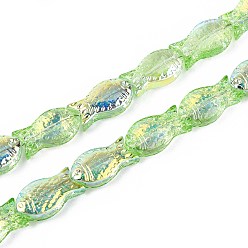 Светло-Синий Прозрачность гальванизированные стеклянные бусины нити, рыба, с покрытием AB цвета, с половиным покрытием, голубой, 15x8.1x5 мм, отверстие : 0.9~1 мм, около 55 шт / нитка, 25.59'' (65 см)