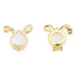 Real 18K Gold Plated Brass Micro Pave Clear Cubic Zirconia Charms, with Glass, Nickel Free, Rabbit, Real 18K Gold Plated, 15x15x5mm, Hole: 0.9mm