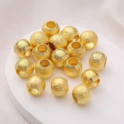 Golden Brass European Beads, Frosted, Large Hole Beads, Round, Golden, 10mm, Hole: 5mm