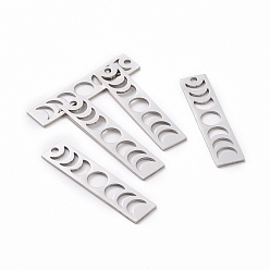 Stainless Steel Color 201 Stainless Steel Pendants, Laser Cut, Moon Phase Bar Charm, Stainless Steel Color, 35x8x1mm, Hole: 1.8mm