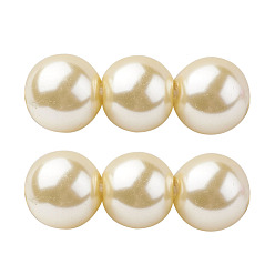 Светло-желтый Стеклянные жемчужные бусины класса А, жемчужные, круглые, светло-желтый, 3 мм, отверстие : 0.7~1.1 мм, около 135 шт / нитка, 16'' (40.64 см)