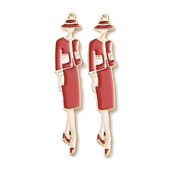 Красный Эмали сплава большие кулоны, женские прелести, стойки покрытие, долговечный, золотые, красные, 61x12x2 мм, отверстие : 1.8 мм