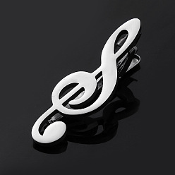 Platinum Musical Note Stainless Steel Tie Clips, Suit and Tie Accessories, Platinum, 55x20mm