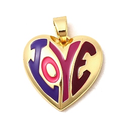 Разноцветный Латунь эмаль подвески, сердце прелести, без свинца и без кадмия, долговечный, стойки покрытие, реальный 18 k позолоченный, красочный, 19x20x4.5 мм, отверстие : 3.5x5.5 мм