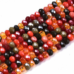 FireBrick Electroplate Mixed Color Glass Beads Strands, AB Color Plated, Faceted Rondelle, FireBrick, 3x2mm, Hole: 0.8mm, about 186~193pcs/strand, 17.13 inch~17.32 inch, (43.5cm~44cm)