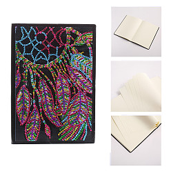 Feather DIY Christmas Theme Diamond Painting Notebook Kits, including PU Leather Book, Resin Rhinestones, Pen, Tray Plate and Glue Clay, Feather, 210x150mm