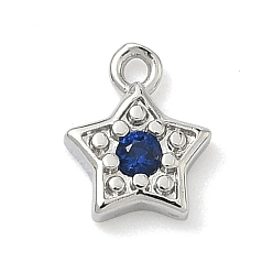 Средно-синий Латунные микро проложить кубического циркония прелести, звезды прелести, без кадмия и без свинца, долговечный, стойки покрытие, платина, светло-синий, 8x6.5x1.7 мм, отверстие : 1 мм
