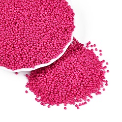 Fuchsia FGB 8/0 Grade A Round Glass Seed Beads, Baking Paint, Fuchsia, 3x2mm, Hole: 1mm, about 10000pcs/pound