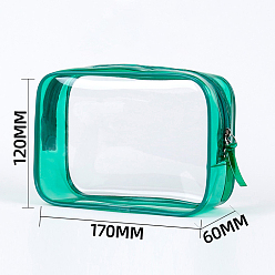 Dark Cyan Portable PVC Transparent Waterpoof Makeup Storage Bag, with Pull Chain, for Bathroom Vacation and Organizations, Dark Cyan, 17x6x12cm