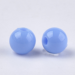 Cornflower Blue Opaque Plastic Beads, Round, Cornflower Blue, 6x5.5mm, Hole: 1.8mm, about 4790pcs/500g