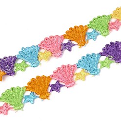 Colorful Scallop Shape Polyester Lace Trims, Embroidered Applique Sewing Ribbon, for Sewing and Art Craft Decoration, Colorful, 1 inch(25mm), 15 yards/roll(13.72m/roll)
