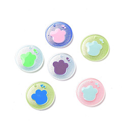Mixed Color Acrylic Pendants, with Enamel and Glitter Powder, Flat Round with Paw Print Pattern, Mixed Color, 19.5x2mm, Hole: 1.5mm