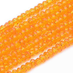 Orange Transparent Glass Beads Strands, Faceted, Rondelle, Orange, 2.5~3.1x1.5~2.2mm, Hole: 0.5mm, about 165~170pcs/strand, 16~17.5 inch