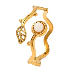 Натуральный Агат Кольца из натурального агата, лист золотистого тона 304 манжеты из нержавеющей стали для женщин, 10 мм, внутренний диаметр: 17 мм