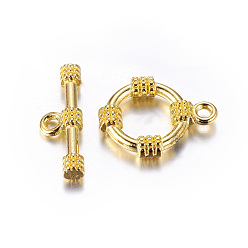 Golden Tibetan Style Alloy Toggle Clasps, Lead Free & Cadmium Free, Ring, Golden, Ring: 19x15mm, Bar: 20x3mm, Hole: 2mm, 2Pcs/set