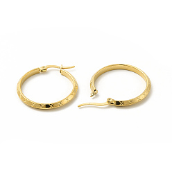 Золотой 201 рифленые серьги-кольца из нержавеющей стали с 304 булавкой из нержавеющей стали для женщин, золотые, 15x18x2 мм, штифты : 0.6x1 мм